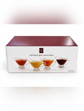 Set of 7 Individual Glass Sauce Boats Clear Glass Gravy Servers Dessert Topping
